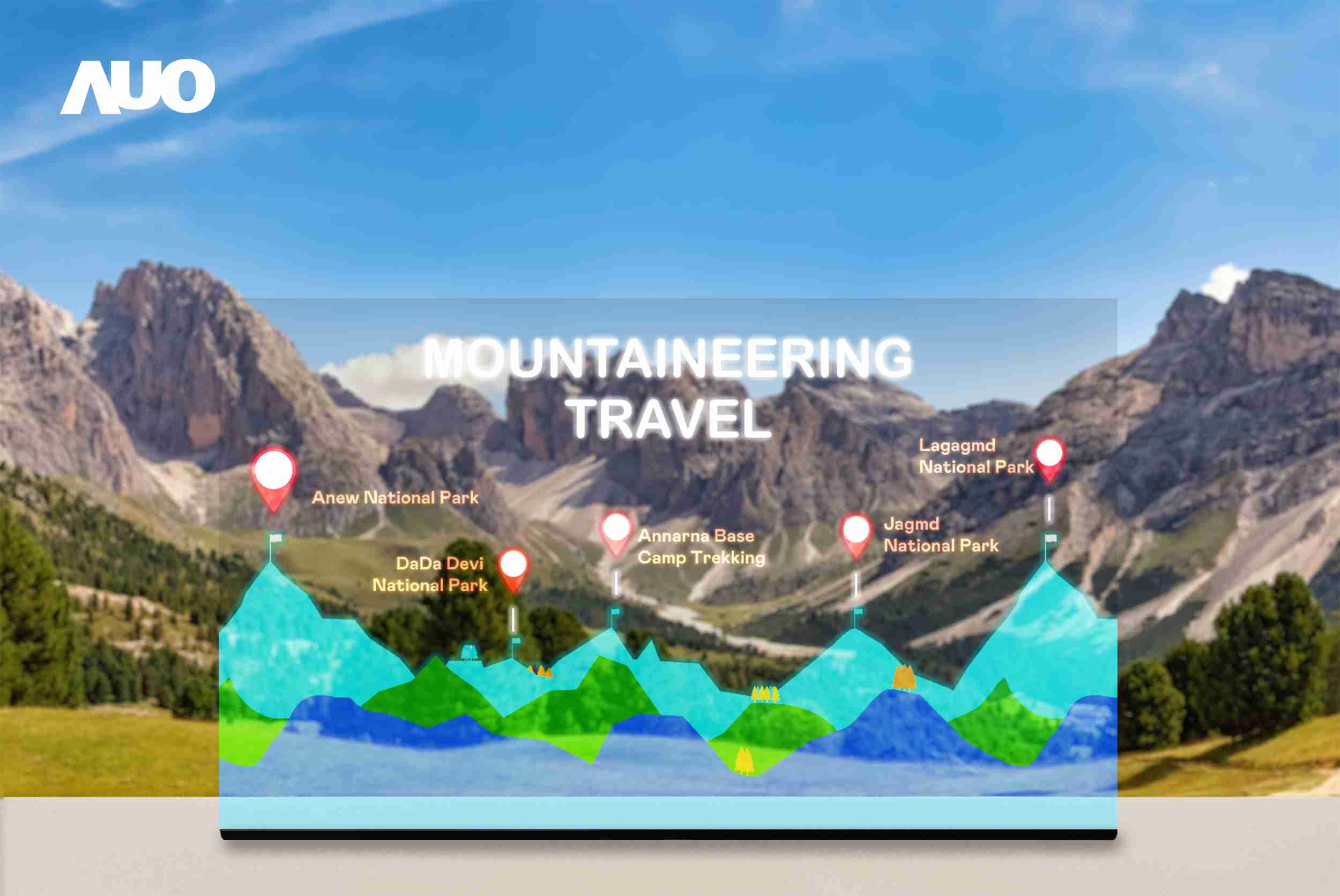 PG国际展示全球单片尺寸最大(*)42吋透明Micro LED显示器拼接而成的〝64吋透明Micro LED显示器〞，，，，具备高透明度、、、1,000 nits高亮度、、、、广色域、、、采用三边无边框的无缝拼接等多重特色，，呈现超高清、、、细腻画质而不遮挡后方视觉，，，满足层峰需求，，，，可广泛运用于零售、、、、艺术展览或商业空间等场域